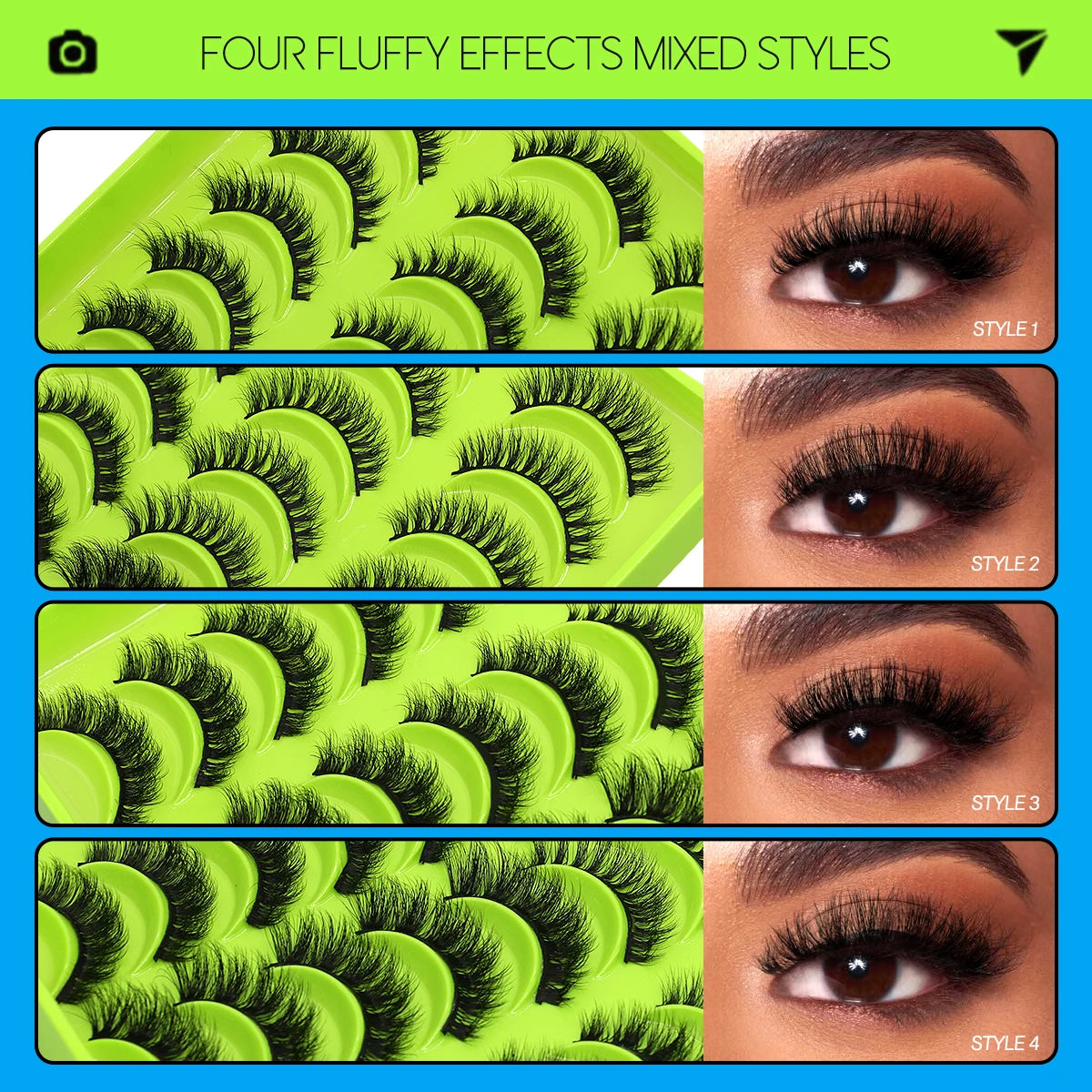 GROINNEYA lashes 5/10/20 pairs 3D Faux Mink Lashes Fluffy False Eyelashes Dramatic Volume Lashes Eyelash Extension Makeup