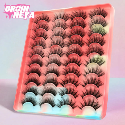 GROINNEYA Eyelashes 3D Mink Lashes Fluffy Soft Wispy Natural Cross Eyelash Extension Reusable Lashes Mink False makeup