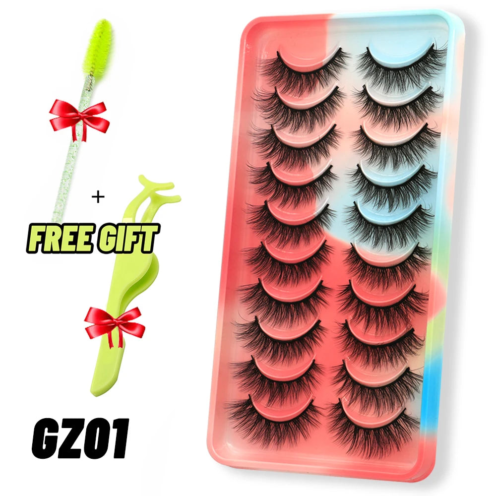 GROINNEYA Eyelashes 3D Mink Lashes Fluffy Soft Wispy Natural Cross Eyelash Extension Reusable Lashes Mink False makeup