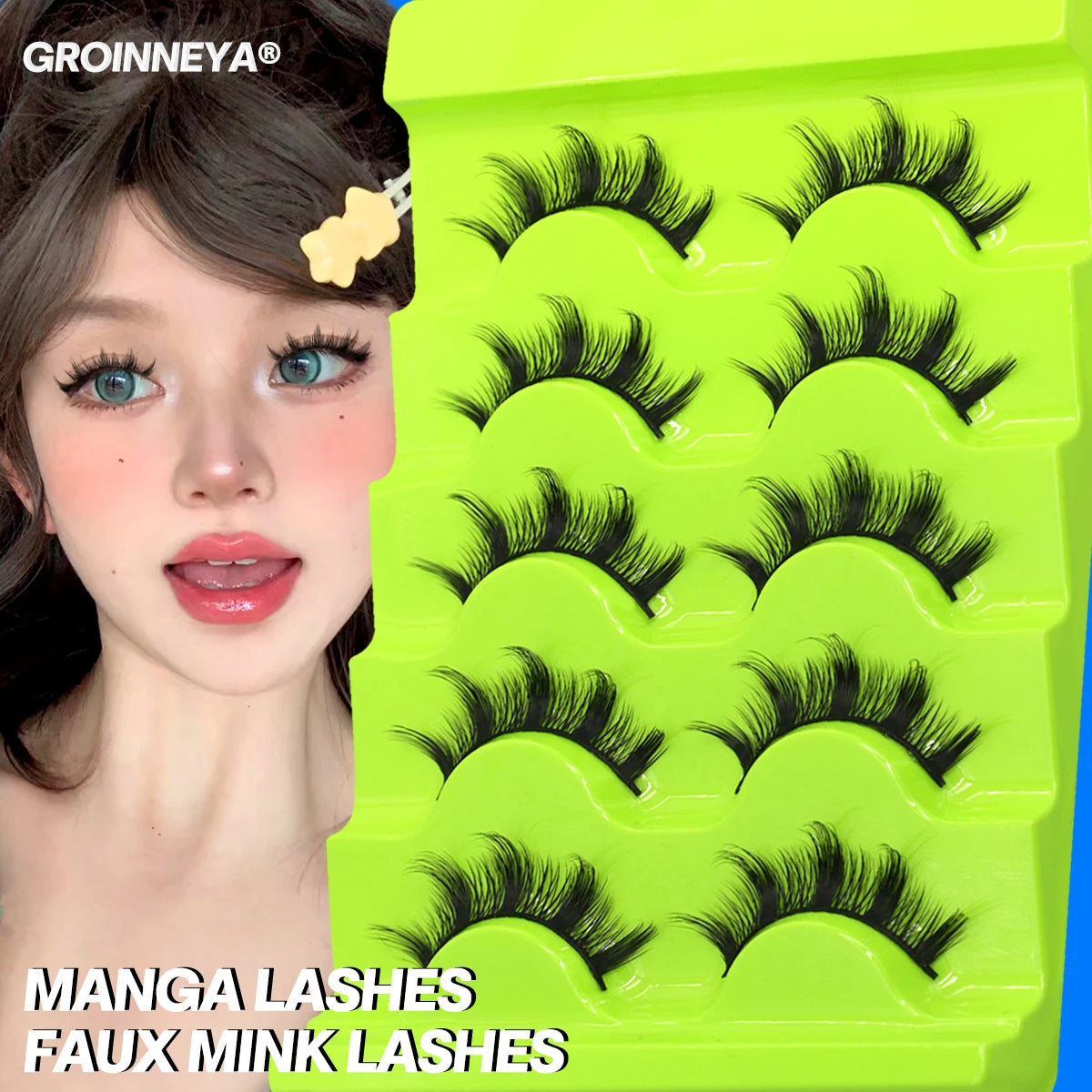 GROINNEYA Manga Lashes 5 pairs Eyelashes 3D Natural False Lashes Fluffy Soft Cross Winged Natural Realistic Eyelash Extension