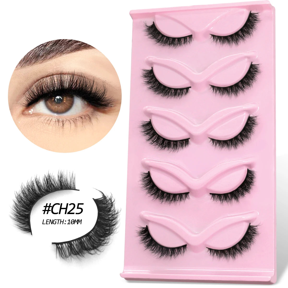 GROINNEYA Fluffy False Eyelashes 5 pairs Cat Eye Lashes 3D Faux Mink Eyelashes Cross Cluster Fairy Lashes Extension