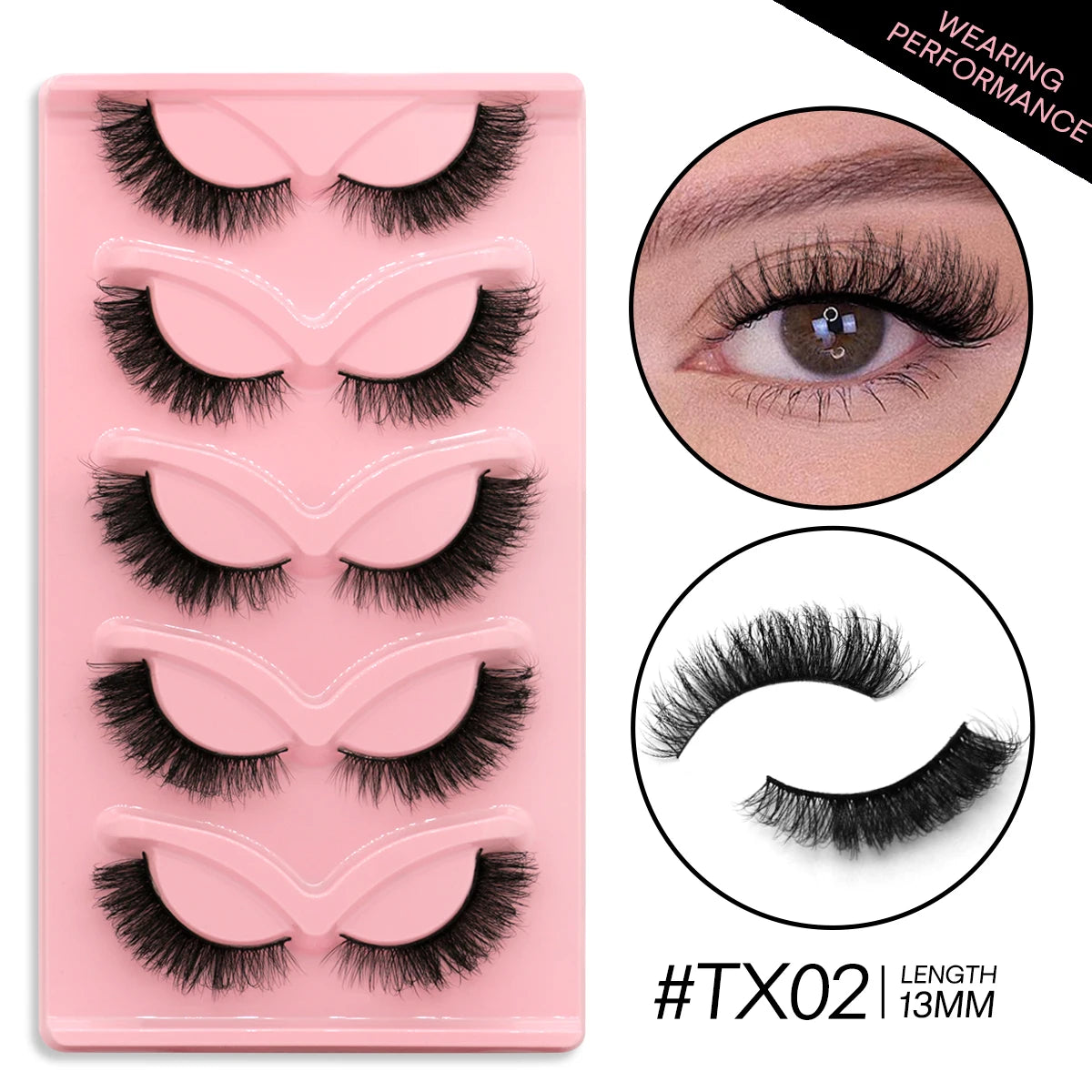 GROINNEYA 5 Pairs Cat Eye 3D Mink Lashes Short Fluffy Eyelashes Winged End Eye Elongated False Eyelashes Lashes Extension