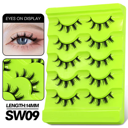 GROINNEYA Manga Lashes 5 pairs Eyelashes 3D Natural False Lashes Fluffy Soft Cross Winged Natural Realistic Eyelash Extension