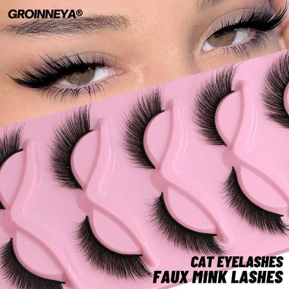 GROINNEYA Cat Eye Lashes Faux Mink Eyelashes Natural long Full Strip Lashes Winged End Eye Elongated Fake Lashes Soft Eyelashes