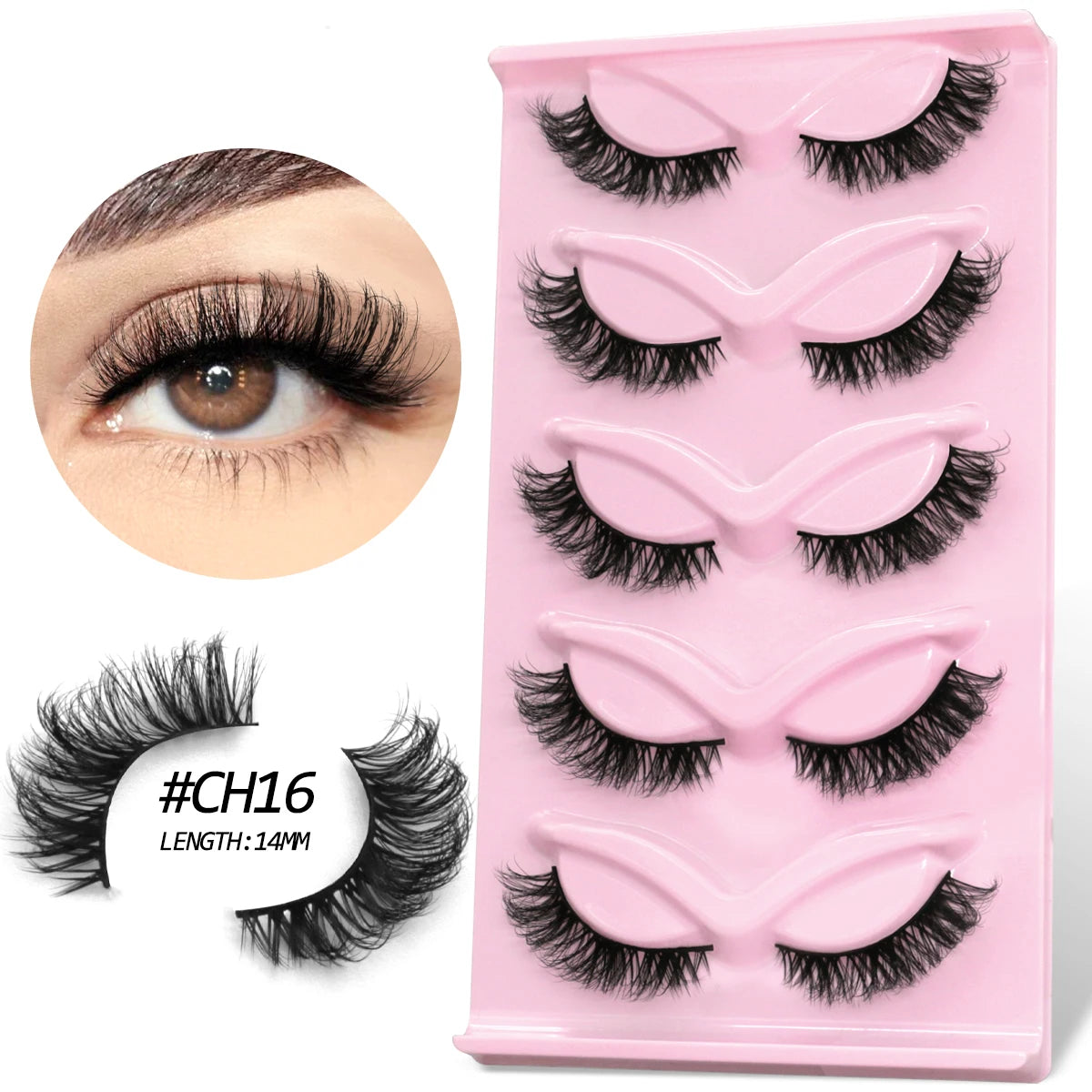 GROINNEYA Fluffy False Eyelashes 5 pairs Cat Eye Lashes 3D Faux Mink Eyelashes Cross Cluster Fairy Lashes Extension