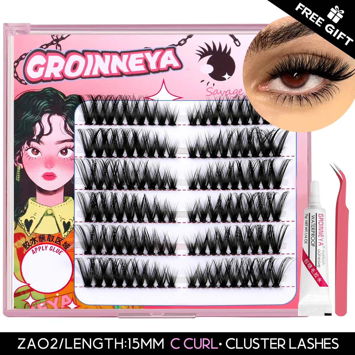 GROINNEYA Lash Clusters kit DIY 3D Faux Mink Lashes Individual Volume eyelashes set for gluing Lashes Extension Makeup