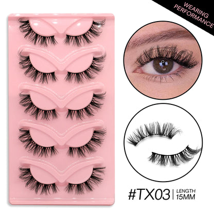 GROINNEYA 5 Pairs Cat Eye 3D Mink Lashes Short Fluffy Eyelashes Winged End Eye Elongated False Eyelashes Lashes Extension