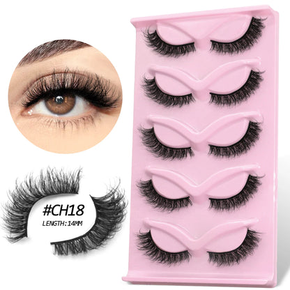 GROINNEYA Fluffy False Eyelashes 5 pairs Cat Eye Lashes 3D Faux Mink Eyelashes Cross Cluster Fairy Lashes Extension