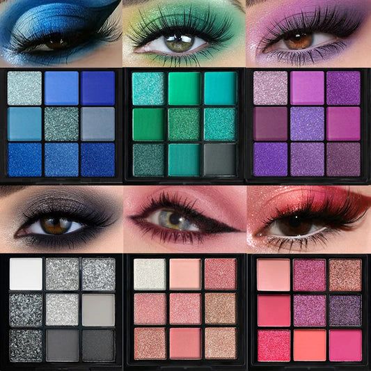 Groinneya 9-Grid Red & Purple Glitter Eyeshadow Palette