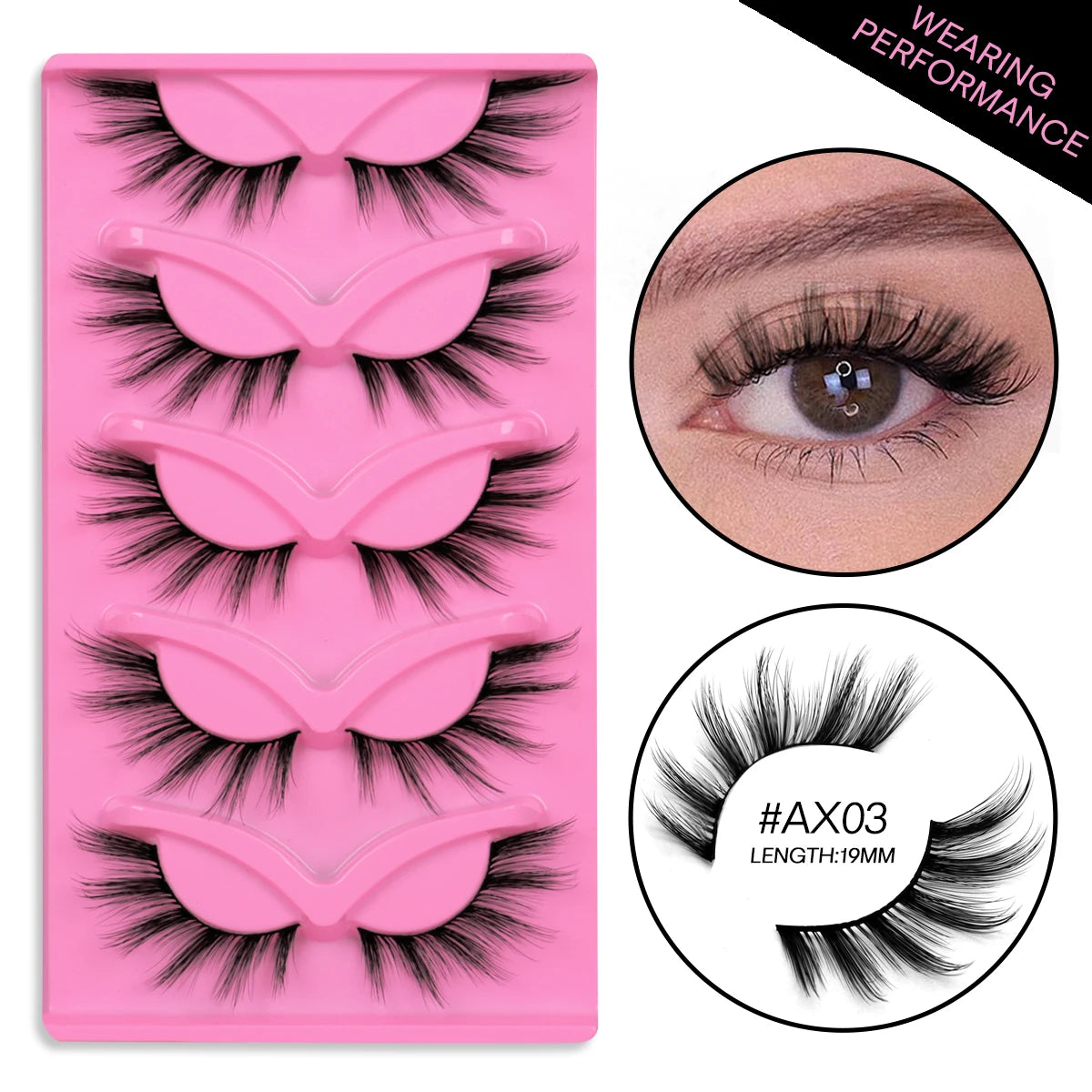 GROINNEYA 5 Pairs Cat Eye 3D Mink Lashes Short Fluffy Eyelashes Winged End Eye Elongated False Eyelashes Lashes Extension