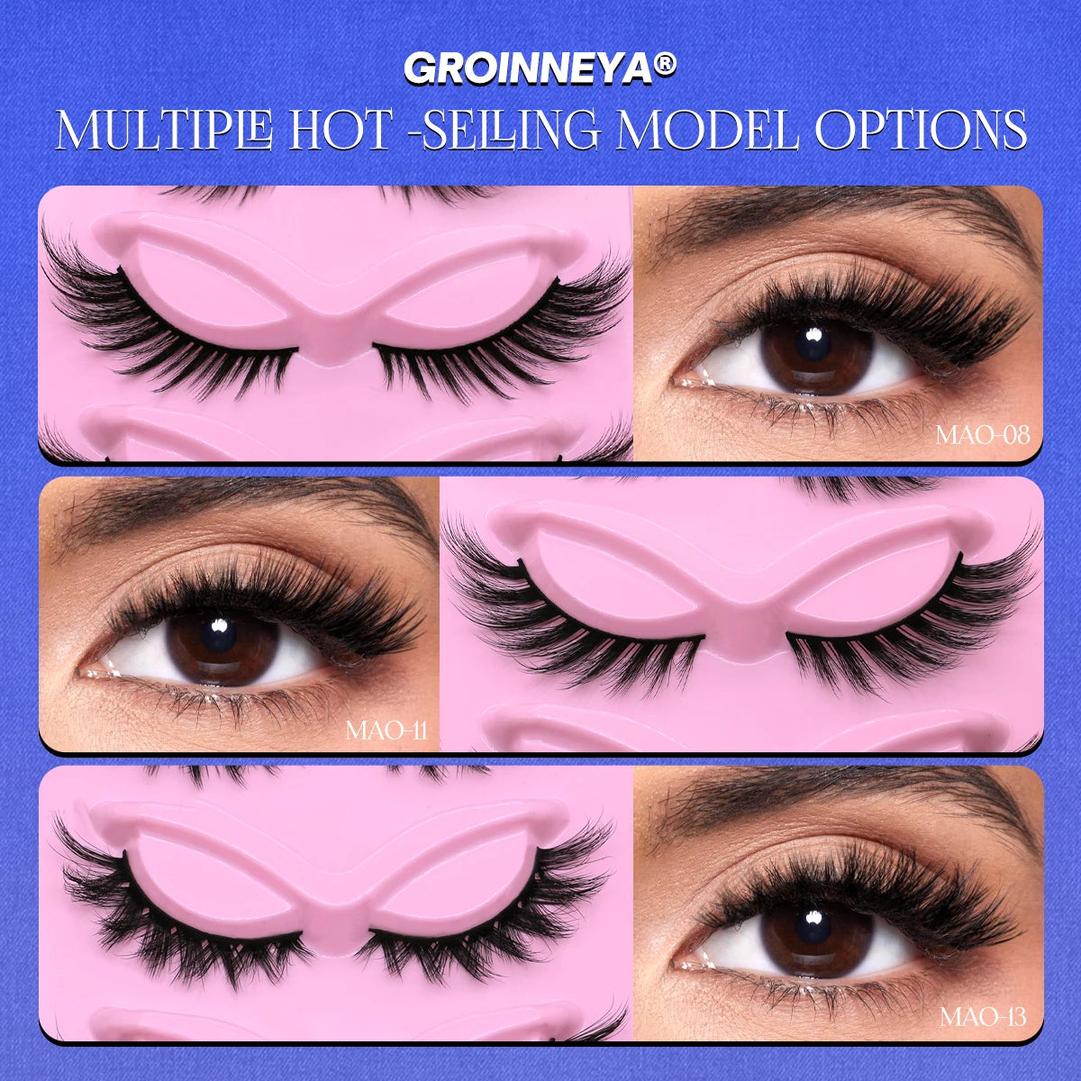 GROINNEYA Cat Eye Lashes Faux Mink Eyelashes Natural long Full Strip Lashes Winged End Eye Elongated Fake Lashes Soft Eyelashes