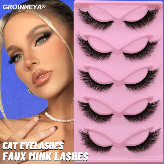 GROINNEYA Cat Eye Lashes Faux Mink Eyelashes Natural long Full Strip Lashes Winged End Eye Elongated Fake Lashes Soft Eyelashes