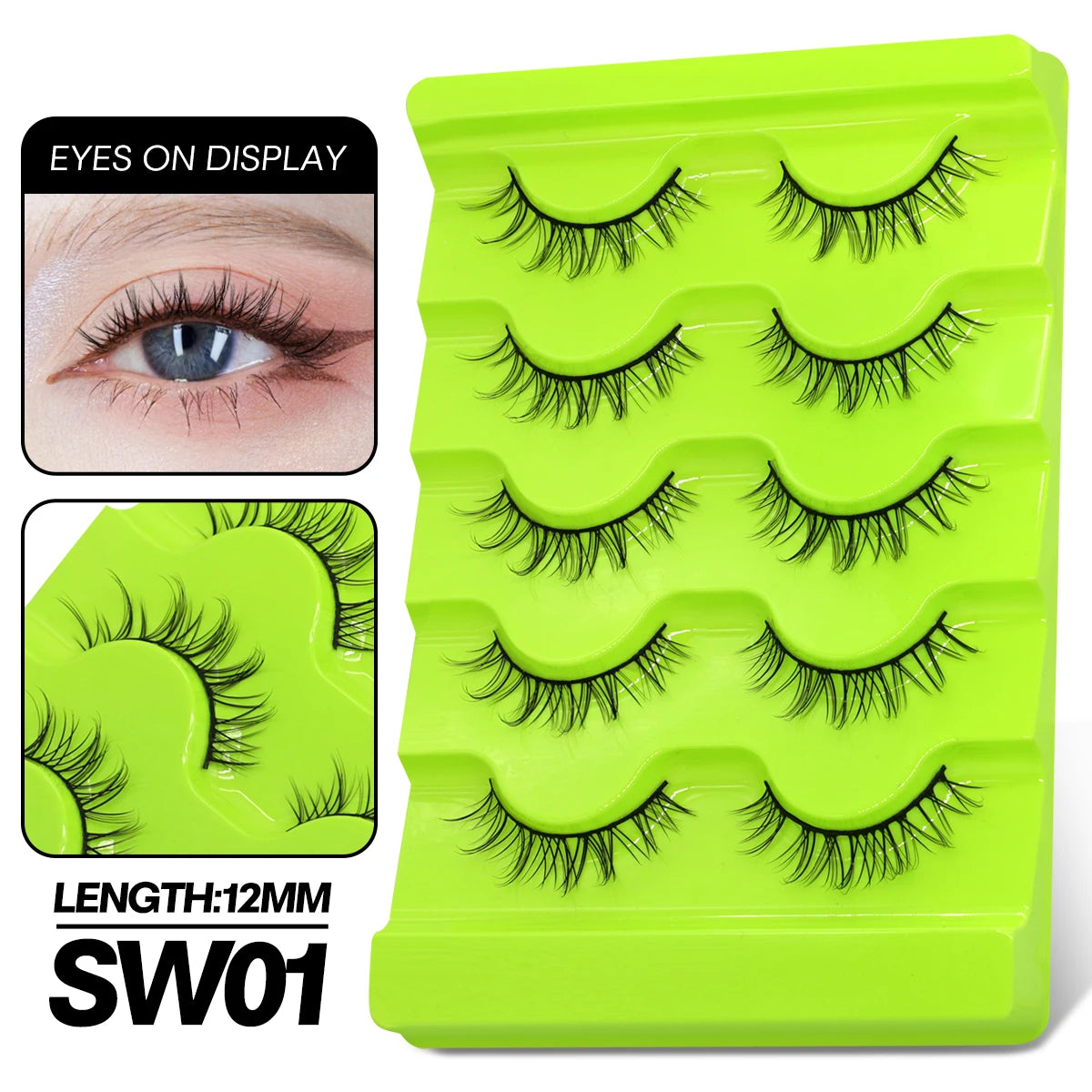 GROINNEYA Manga Lashes 5 pairs Eyelashes 3D Natural False Lashes Fluffy Soft Cross Winged Natural Realistic Eyelash Extension