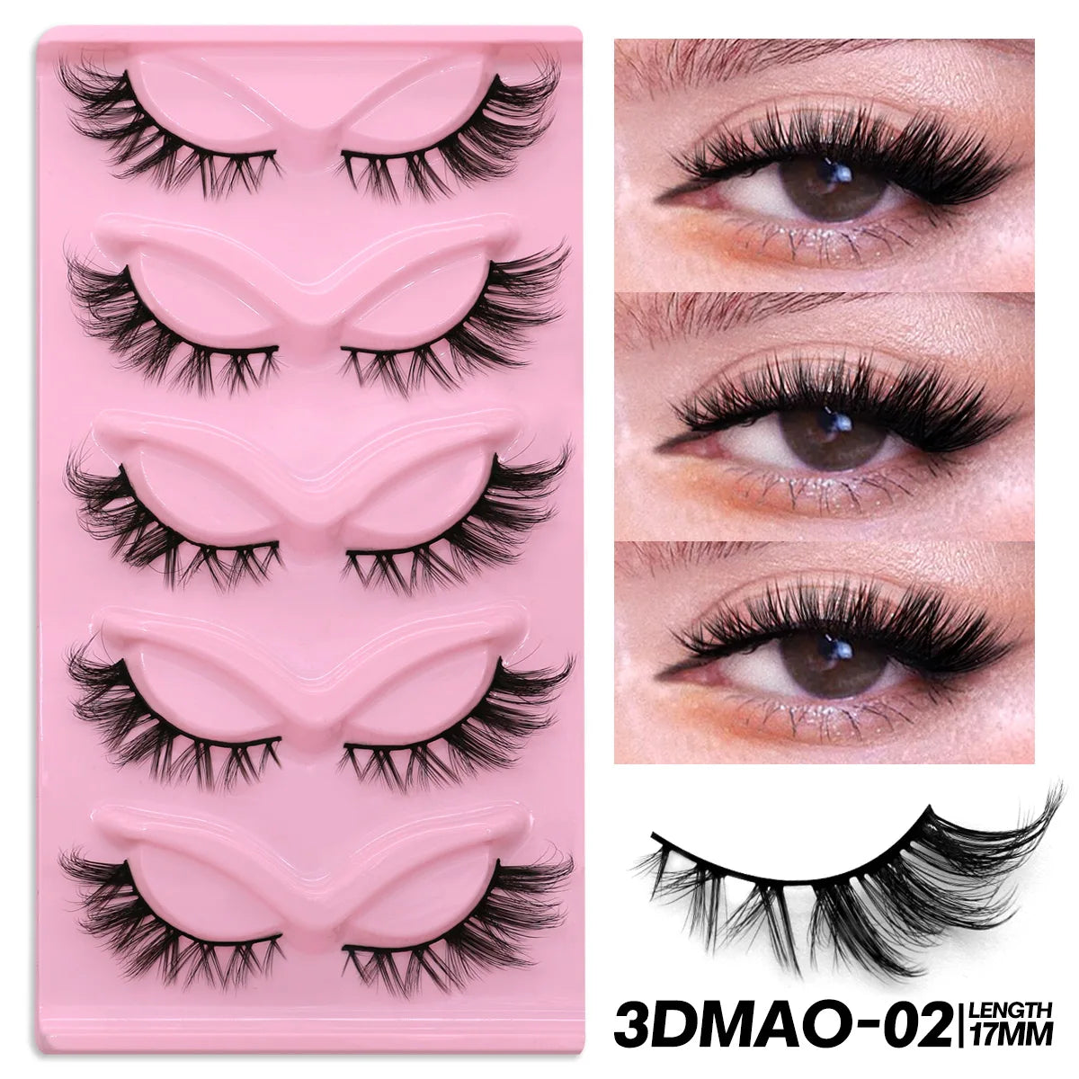 GROINNEYA Cat Eye Lashes Faux Mink Eyelashes Clear Band Lashes Winged End Eye Elongated Fake Lashes Soft Eyelashes Extension