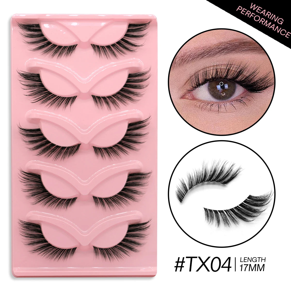 GROINNEYA 5 Pairs Cat Eye 3D Mink Lashes Short Fluffy Eyelashes Winged End Eye Elongated False Eyelashes Lashes Extension