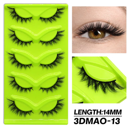 GROINNEYA Fluffy False Eyelashes 5 pairs Cat Eye Lashes 3D Faux Mink Eyelashes Cross Cluster Fairy Lashes Extension