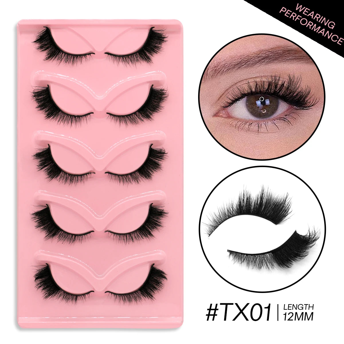 GROINNEYA 5 Pairs Cat Eye 3D Mink Lashes Short Fluffy Eyelashes Winged End Eye Elongated False Eyelashes Lashes Extension