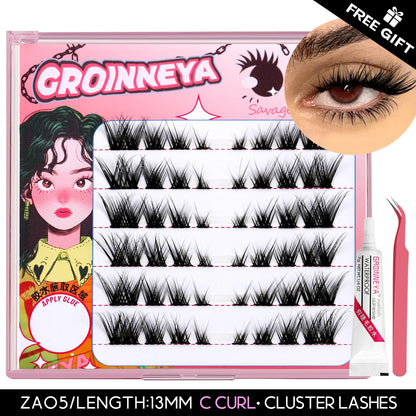 GROINNEYA Lash Clusters kit DIY 3D Faux Mink Lashes Individual Volume eyelashes set for gluing Lashes Extension Makeup