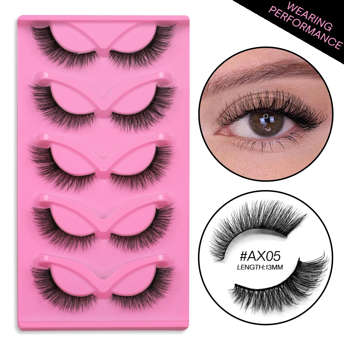 GROINNEYA 5 Pairs Cat Eye 3D Mink Lashes Short Fluffy Eyelashes Winged End Eye Elongated False Eyelashes Lashes Extension