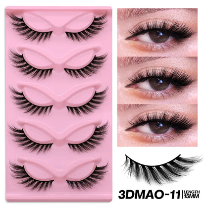 GROINNEYA Cat Eye Lashes Faux Mink Eyelashes Clear Band Lashes Winged End Eye Elongated Fake Lashes Soft Eyelashes Extension