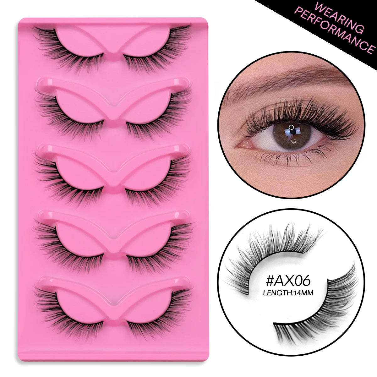 GROINNEYA 5 Pairs Cat Eye 3D Mink Lashes Short Fluffy Eyelashes Winged End Eye Elongated False Eyelashes Lashes Extension