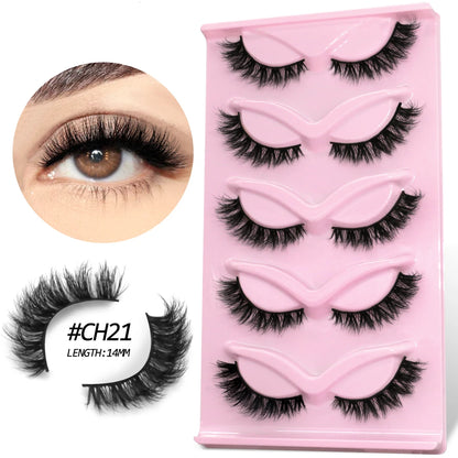 GROINNEYA Fluffy False Eyelashes 5 pairs Cat Eye Lashes 3D Faux Mink Eyelashes Cross Cluster Fairy Lashes Extension