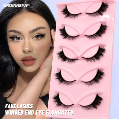 GROINNEYA 5/7 Cat Eye 3D Mink Lashes  Natural Eyelashes Winged End Eye Elongated  False Eyelashes lashes Extension