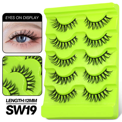 GROINNEYA Manga Lashes 5 pairs Eyelashes 3D Natural False Lashes Fluffy Soft Cross Winged Natural Realistic Eyelash Extension