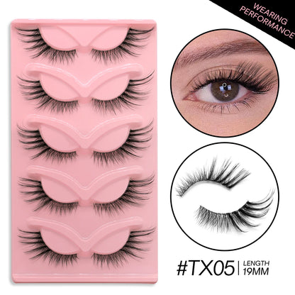 GROINNEYA 5 Pairs Cat Eye 3D Mink Lashes Short Fluffy Eyelashes Winged End Eye Elongated False Eyelashes Lashes Extension