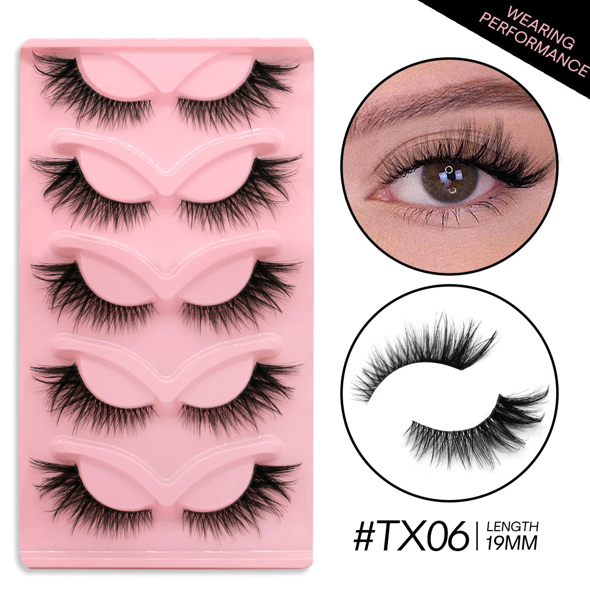 GROINNEYA 5 Pairs Cat Eye 3D Mink Lashes Short Fluffy Eyelashes Winged End Eye Elongated False Eyelashes Lashes Extension