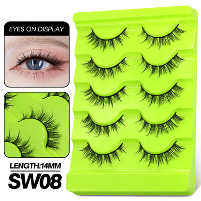 GROINNEYA Manga Lashes 5 pairs Eyelashes 3D Natural False Lashes Fluffy Soft Cross Winged Natural Realistic Eyelash Extension