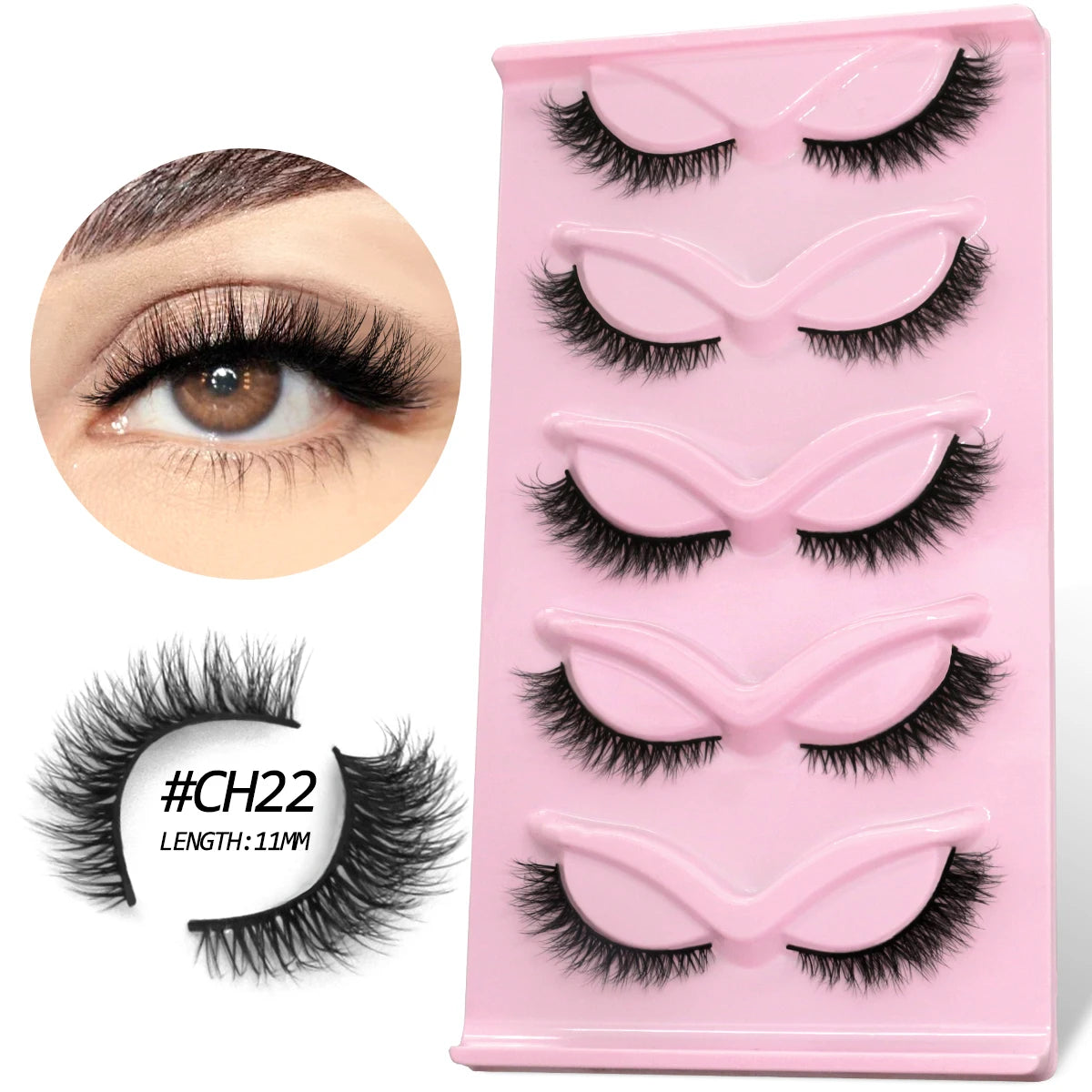 GROINNEYA Fluffy False Eyelashes 5 pairs Cat Eye Lashes 3D Faux Mink Eyelashes Cross Cluster Fairy Lashes Extension