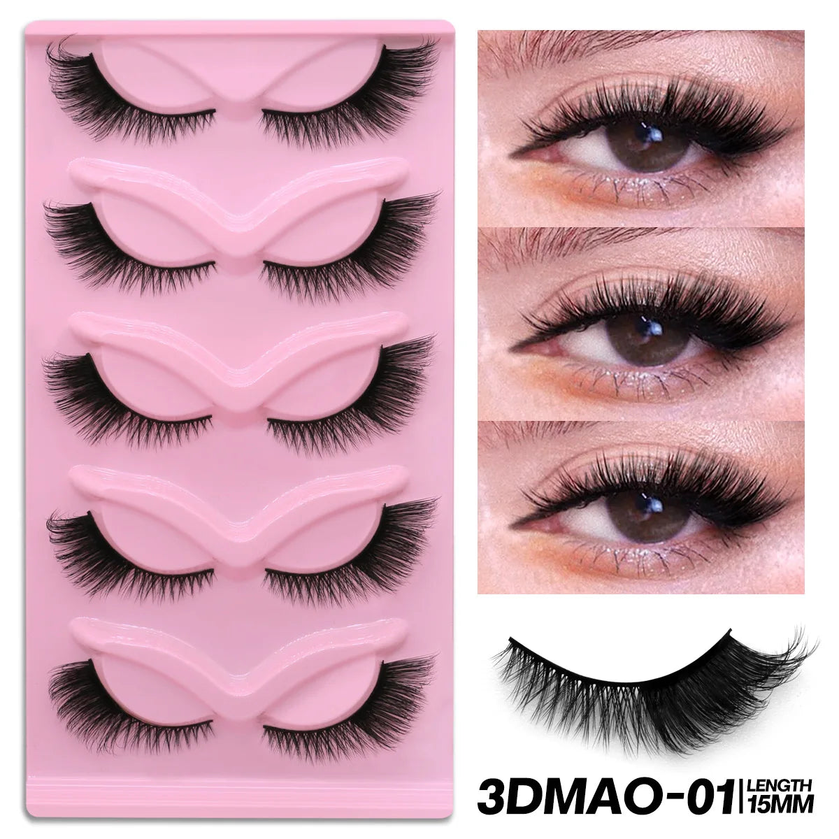 GROINNEYA Cat Eye Lashes Faux Mink Eyelashes Clear Band Lashes Winged End Eye Elongated Fake Lashes Soft Eyelashes Extension