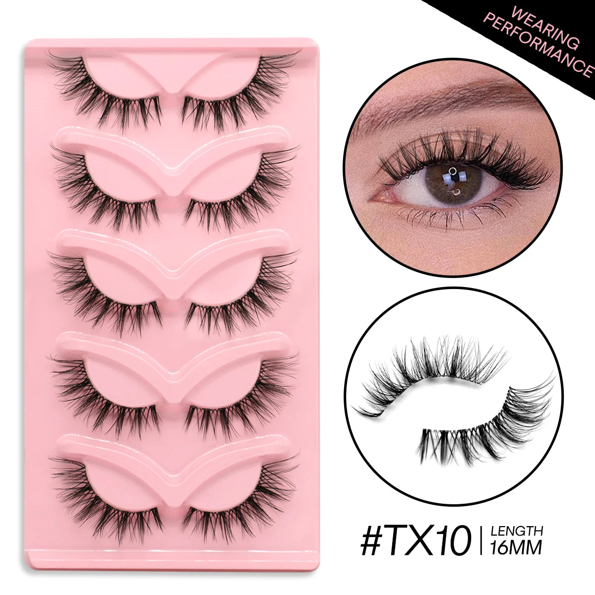 GROINNEYA 5 Pairs Cat Eye 3D Mink Lashes Short Fluffy Eyelashes Winged End Eye Elongated False Eyelashes Lashes Extension