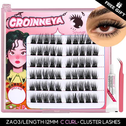 GROINNEYA Lash Clusters kit DIY 3D Faux Mink Lashes Individual Volume eyelashes set for gluing Lashes Extension Makeup