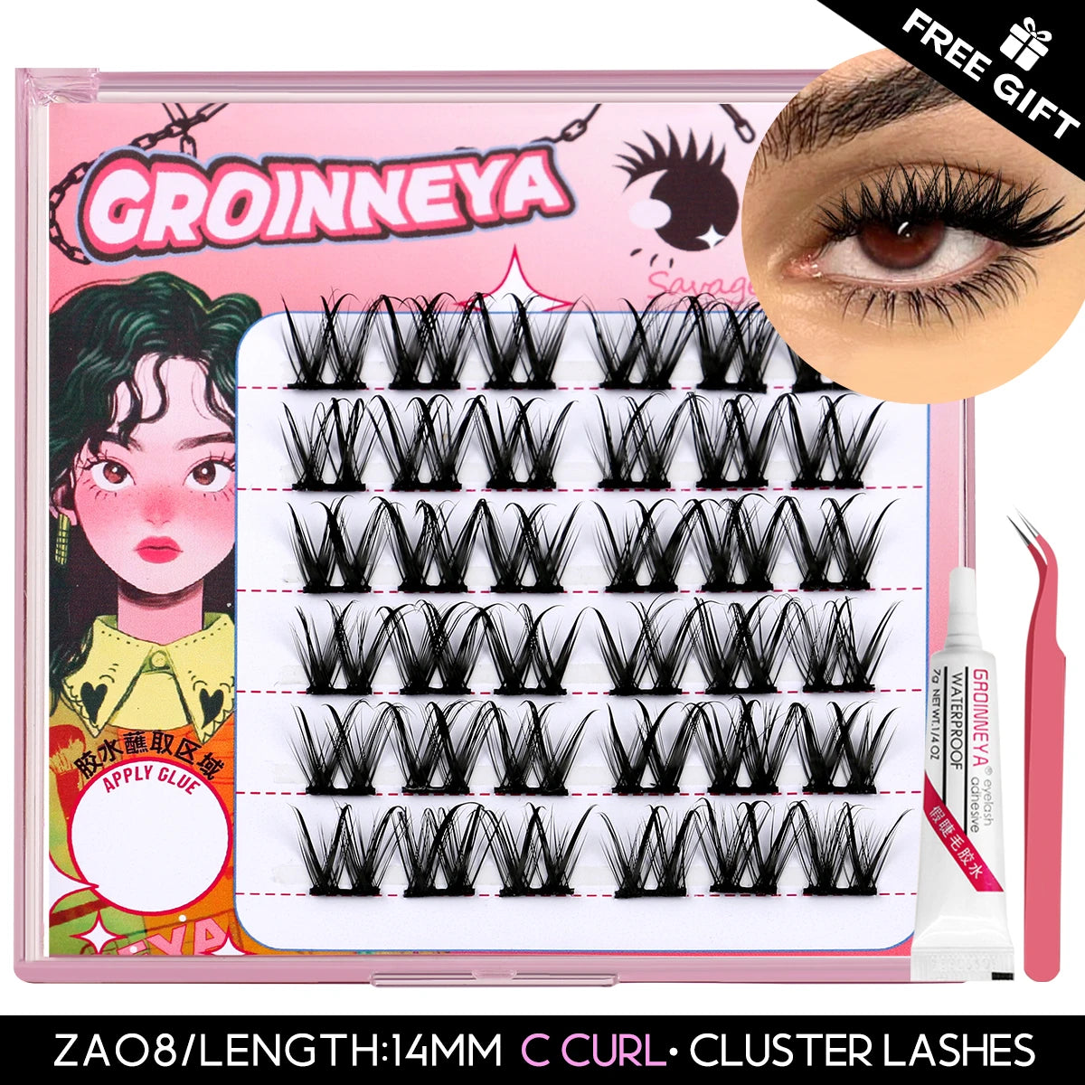 GROINNEYA Lash Clusters kit DIY 3D Faux Mink Lashes Individual Volume eyelashes set for gluing Lashes Extension Makeup