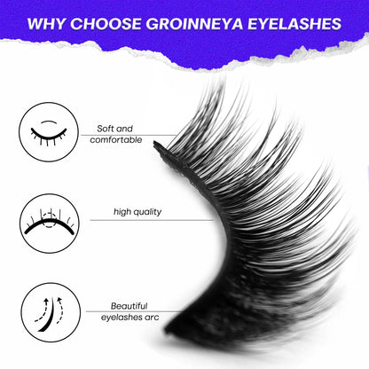 GROINNEYA 5 Pairs Cat Eye 3D Mink Lashes Short Fluffy Eyelashes Winged End Eye Elongated False Eyelashes Lashes Extension