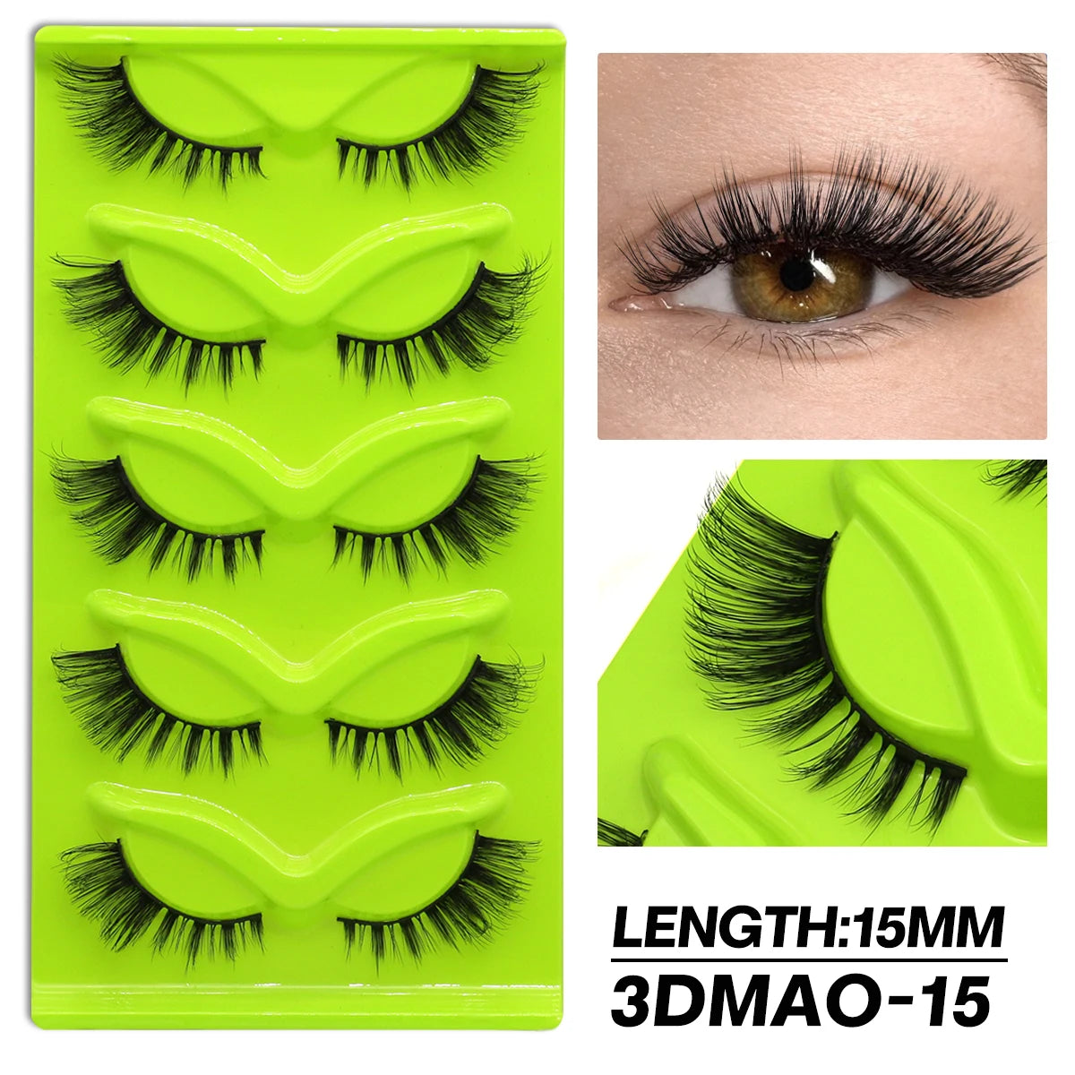 GROINNEYA Fluffy False Eyelashes 5 pairs Cat Eye Lashes 3D Faux Mink Eyelashes Cross Cluster Fairy Lashes Extension