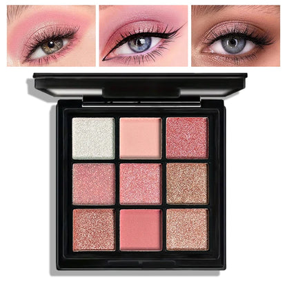 Groinneya 9-Grid Red & Purple Glitter Eyeshadow Palette