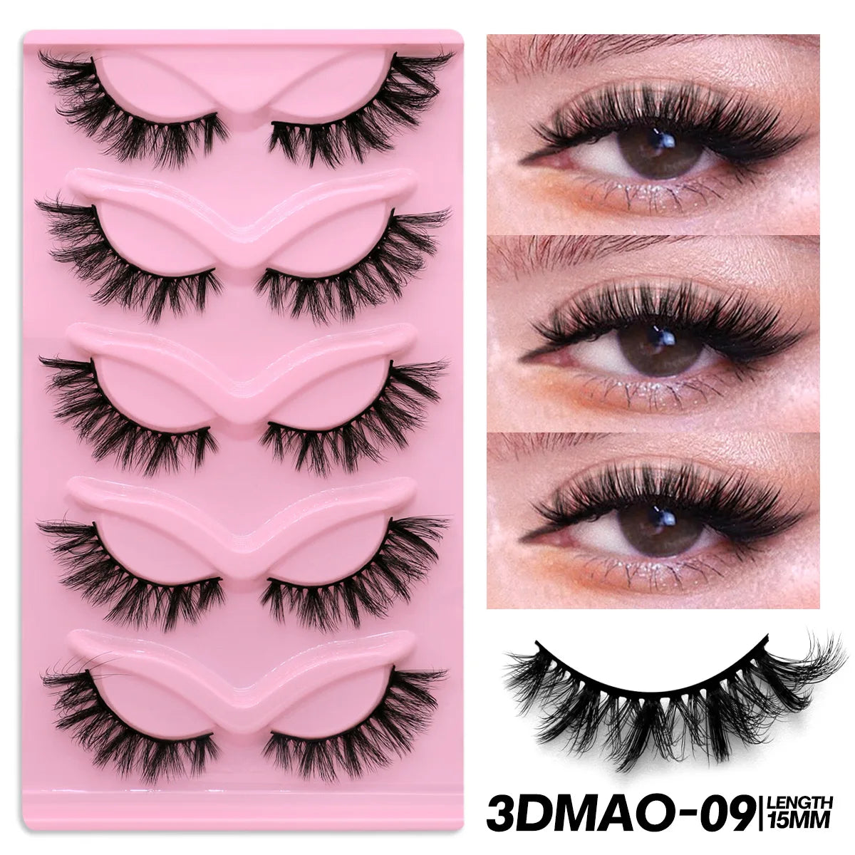 GROINNEYA Cat Eye Lashes Faux Mink Eyelashes Clear Band Lashes Winged End Eye Elongated Fake Lashes Soft Eyelashes Extension