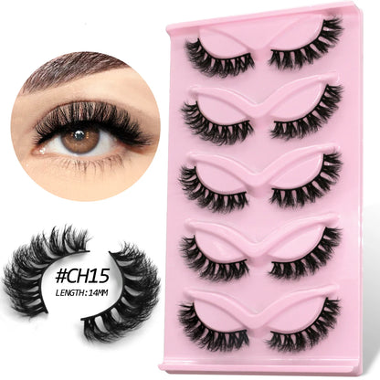 GROINNEYA Fluffy False Eyelashes 5 pairs Cat Eye Lashes 3D Faux Mink Eyelashes Cross Cluster Fairy Lashes Extension