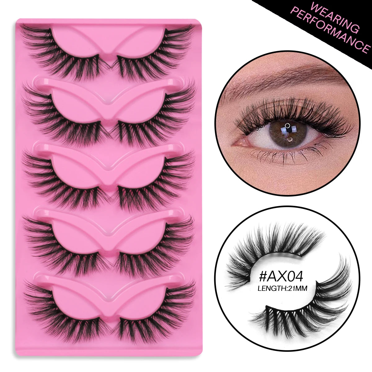 GROINNEYA 5 Pairs Cat Eye 3D Mink Lashes Short Fluffy Eyelashes Winged End Eye Elongated False Eyelashes Lashes Extension