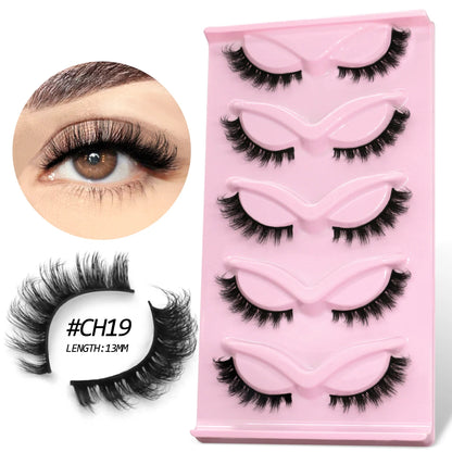 GROINNEYA Fluffy False Eyelashes 5 pairs Cat Eye Lashes 3D Faux Mink Eyelashes Cross Cluster Fairy Lashes Extension