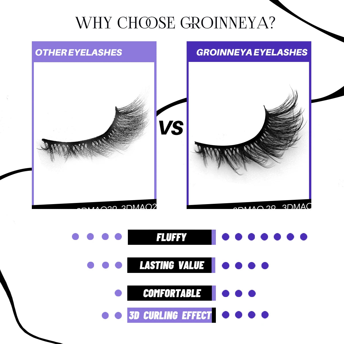 GROINNEYA Fluffy False Eyelashes 5 pairs Cat Eye Lashes 3D Faux Mink Eyelashes Cross Cluster Fairy Lashes Extension