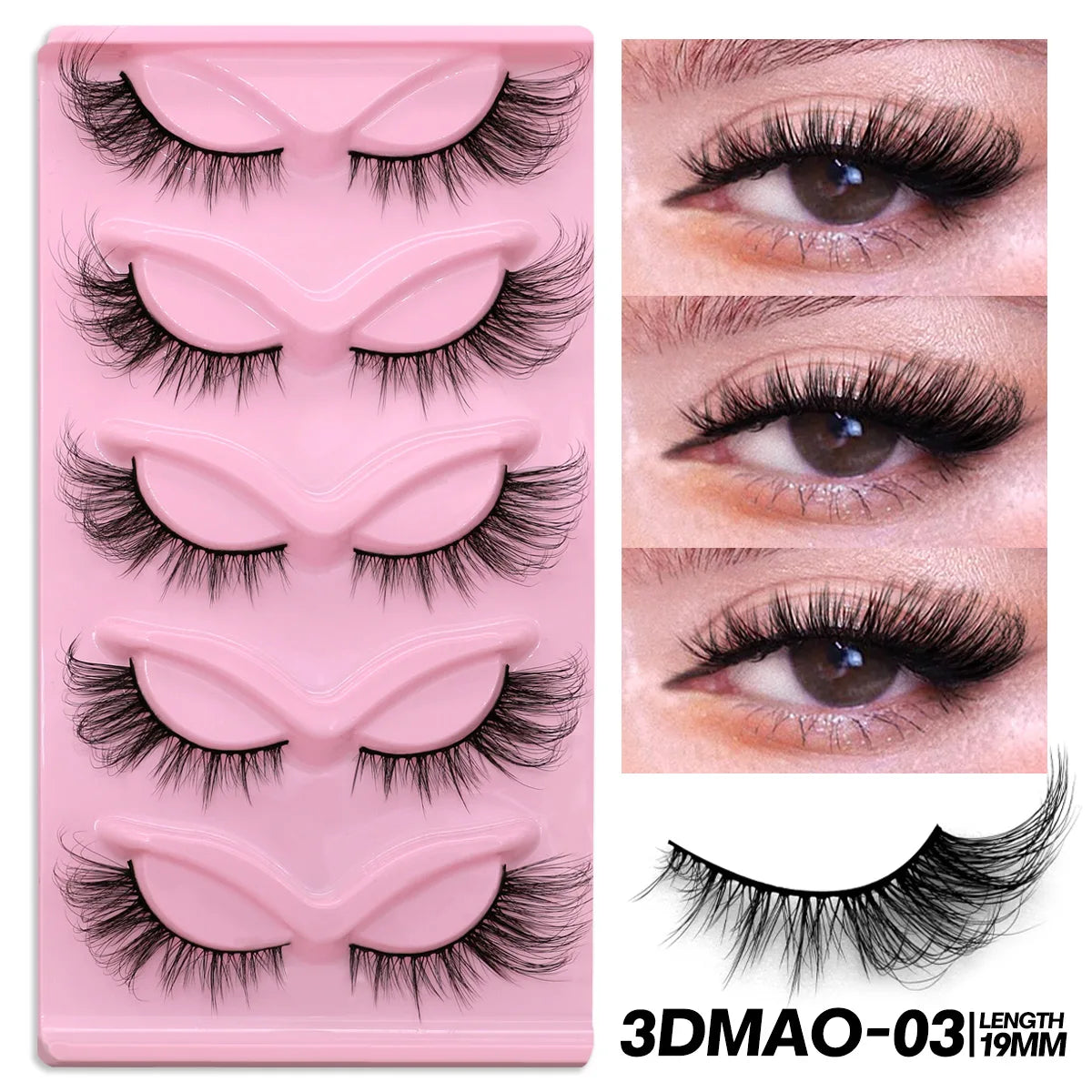 GROINNEYA Cat Eye Lashes Faux Mink Eyelashes Clear Band Lashes Winged End Eye Elongated Fake Lashes Soft Eyelashes Extension