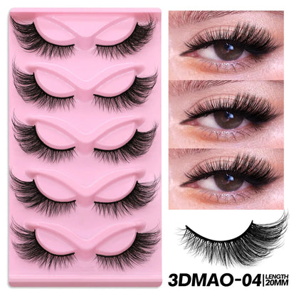 GROINNEYA Cat Eye Lashes Faux Mink Eyelashes Clear Band Lashes Winged End Eye Elongated Fake Lashes Soft Eyelashes Extension