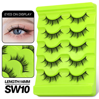 GROINNEYA Manga Lashes 5 pairs Eyelashes 3D Natural False Lashes Fluffy Soft Cross Winged Natural Realistic Eyelash Extension