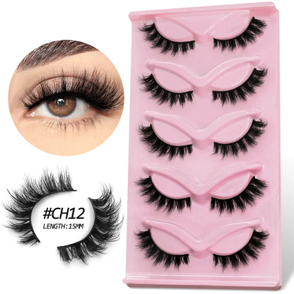 GROINNEYA Fluffy False Eyelashes 5 pairs Cat Eye Lashes 3D Faux Mink Eyelashes Cross Cluster Fairy Lashes Extension