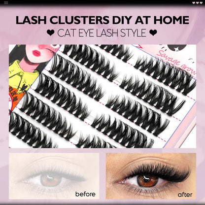 GROINNEYA Lash Clusters kit DIY 3D Faux Mink Lashes Individual Volume eyelashes set for gluing Lashes Extension Makeup