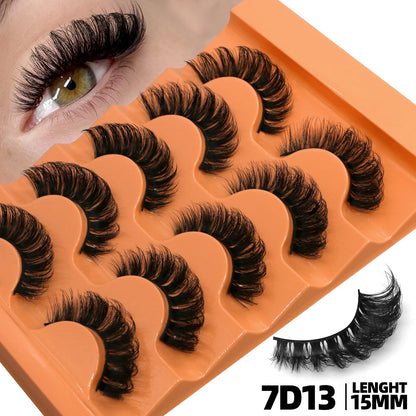 GROINNEYA 5 Pairs Fluffy Eyelashes 8D Volume False Lashes Russian Strip Lashes Extensions Thick Soft Curly Fake Lashes Makeup